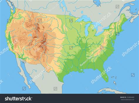 High Detailed United States America Physical Stock Vector (Royalty Free ...