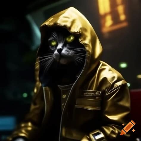 Glowing gold evil cat god in cyberpunk style on Craiyon