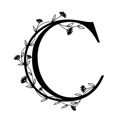 花植物のアルファベット。ヴィンテージ手描き文字 C. 植物と花の手紙。ベクター | Premiumベクトル素材