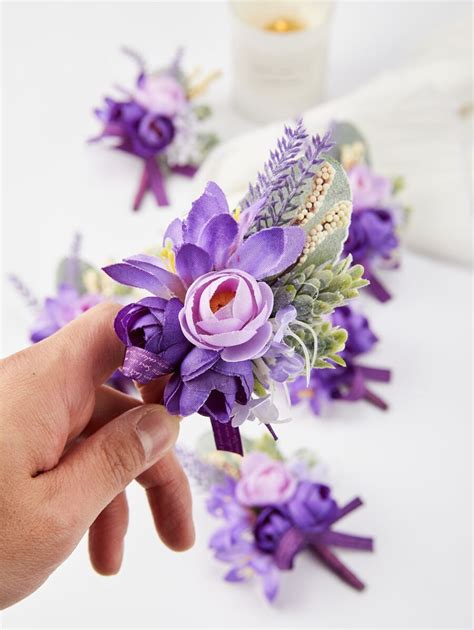 6 piezas/1 pieza Boutonni?re púrpura elegante para hombre, boda, novio ...