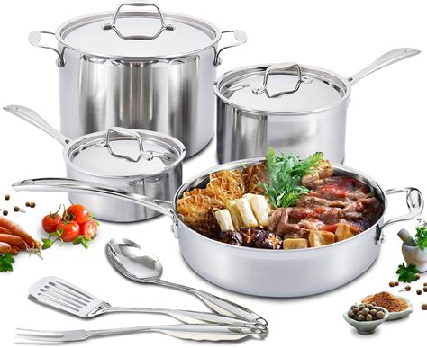 Premium Stainless Steel Cookware Set with Aluminum Core - 10 Pieces in ...