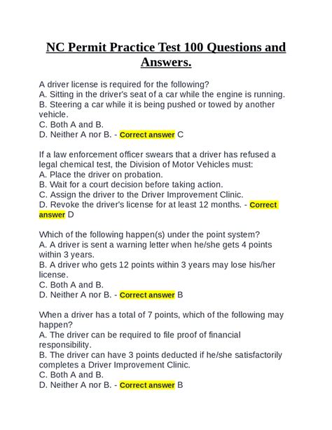 NC Permit Practice Test: 100 Questions and Answers | Exams Civil ...