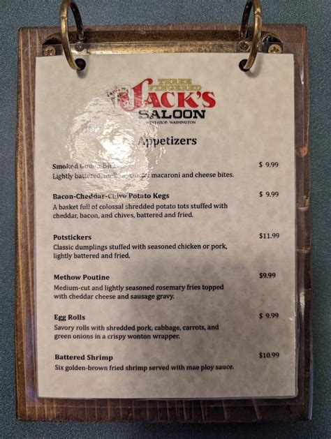 Menu at Three Fingered Jack’s Saloon pub & bar, Winthrop