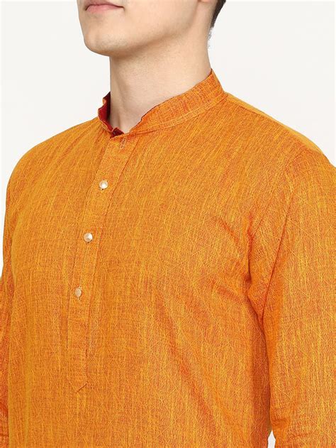Buy Mustard Yellow Printed Silk Blend Kurta for Men – The Kurta Company