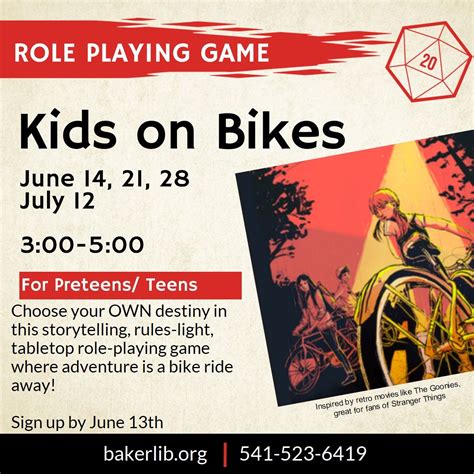 Teen/ Preteen Role Playing Game: Kids on Bikes, 2400 Resort St, Baker ...