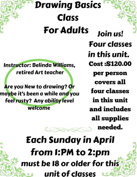 Drawing Basics Class for Adults, 102 Desmond St Sayre , 7 April 2024 ...