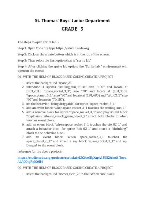 Grade 5 coding - Mathematics: Applications - St. Thomas’ Boys’ Junior ...