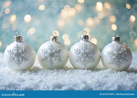 White Christmas Balls in Snow with Glittery Details and Soft Bokeh ...