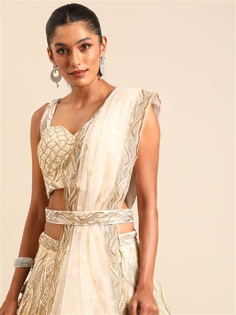 Captivating Cream Zari and Sequin Embroidered Lehenga Choli