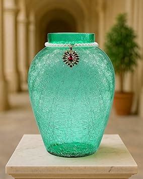 Buy Homesake ®Glass Vase Decorative Crackle Desigh Pot with Brooch ...