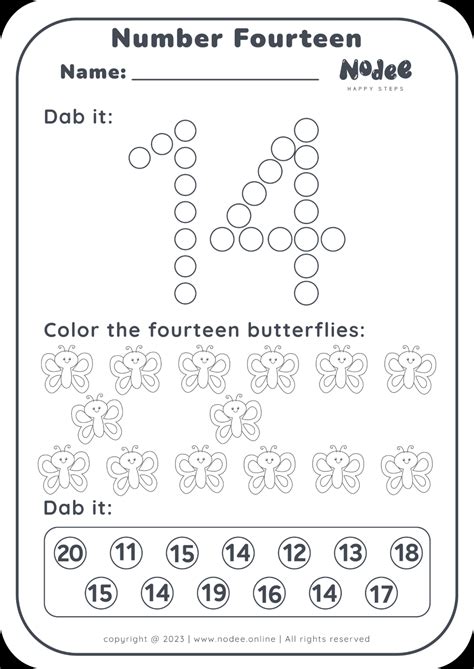 Number Fourteen Activities Worksheets - Numbers 1 - 20