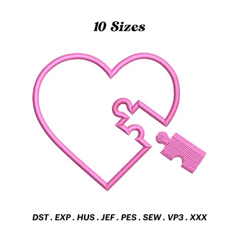 Heart Puzzle Embroidery Design: Valentine's Day Couple File (instant ...