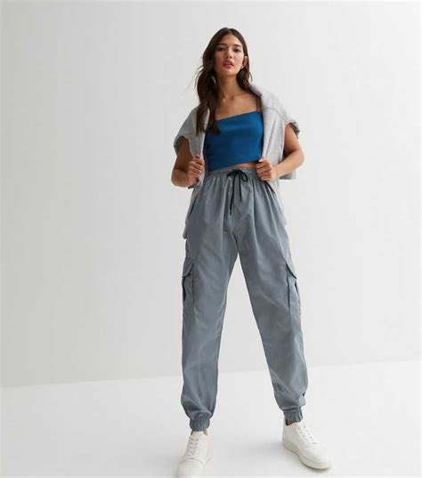Urban Bliss Grey High Waist Parachute Cargo Trousers | New Look