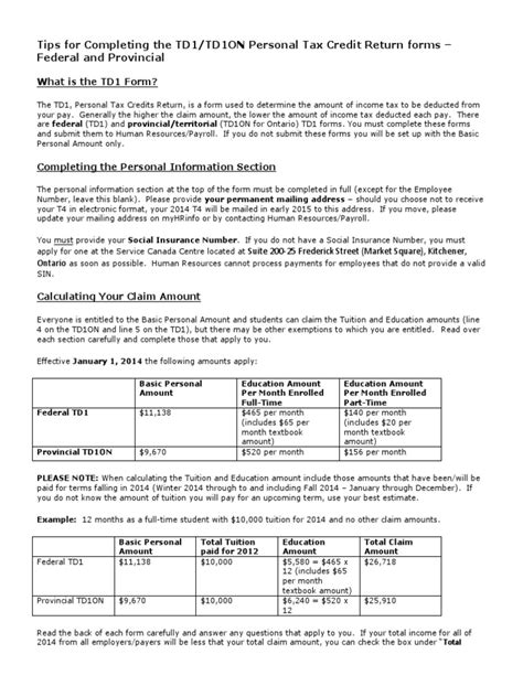 Image result for TD1 Form Tips