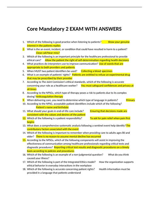 Image result for Core Mandatory 2 Test Answers