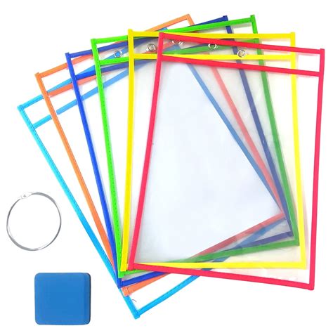 6-Pack Dry Erase Pockets - Clear Plastic, Reusable with Eraser, Heavy Duty Sleeves - Walmart.com