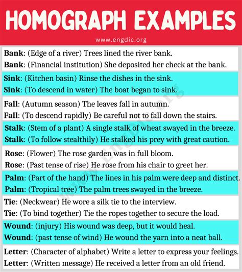 Examples Of Homograph Sentences