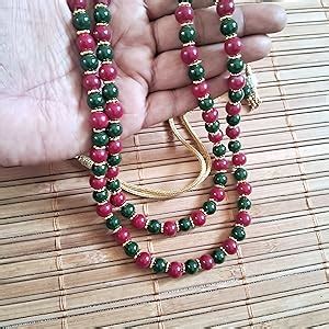 Buy Sreevee handmade Green And Maroon Beads Jewellery Necklace Set For ...