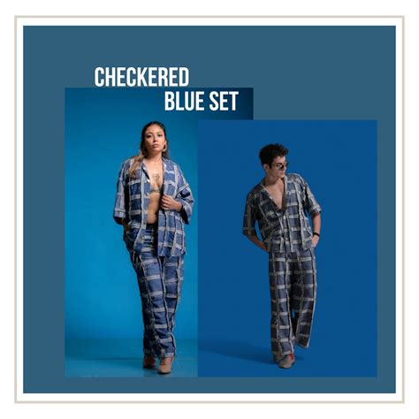 Blue Denim Unisex Checkered Co-ord Set – denimdarzi.com