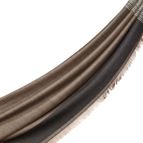 Milky Coffee Multi Stripe Wool Silk Scarf | Ipekevi