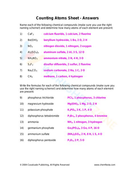 Counting Atoms Worksheet Answer Key 的图像结果