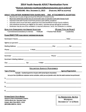 Fillable Online 2014 Youth Awards ADULT Nomination Form Fax Email Print ...