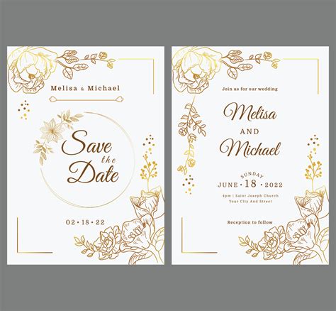Luxury wedding invitation card template background with golden line art ...