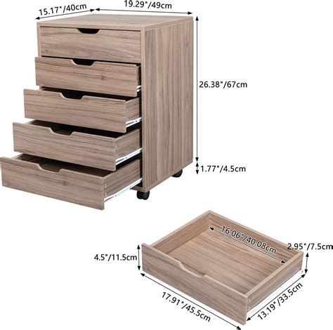 Buy 5 Drawers Wooden Mobile File Cabinet, Rolling Filing Cabinet with ...