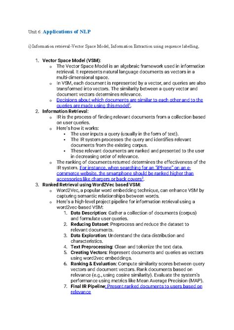 Unit 6-1 - Unit 6: Applications of NLP i) Information retrieval-Vector ...