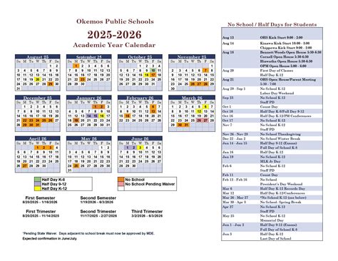 Okemos Public Schools Calendar 2025-2026 [Academic Year]