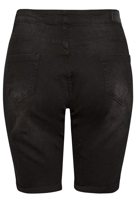 YOURS Plus Size Black Distressed Denim Shorts | Yours Clothing