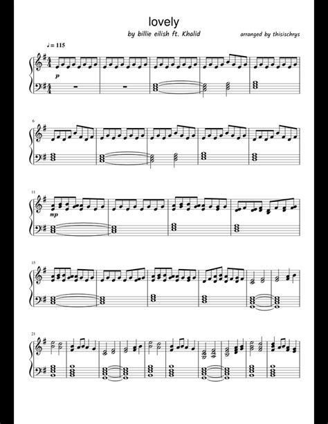 Billie Eilish - Lovely ft. Khalid sheet music for Piano download free ...