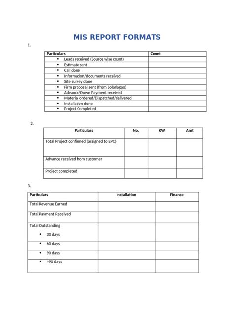 Image result for Mis Report Format