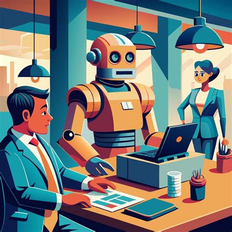A businessman and a robot work together in the office | Premium AI ...