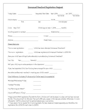 Fillable Online emmanuelvictoria Emmanuel Preschool Registration ...