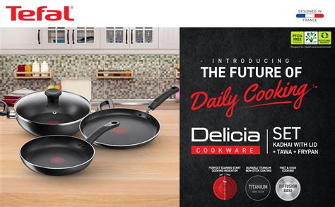 Buy Tefal Delicia Non-Stick Cookware- Set of 4 / Kadhai, Tawa, Fry Pan ...