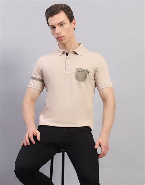 Buy Men Beige Solid Polo Collar Half Sleeve T-Shirt Online in India ...