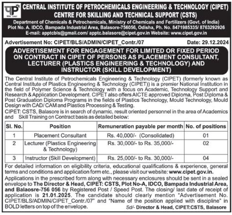 CIPET Recruitments - Contractual Positions | CIPET | Central Institute ...