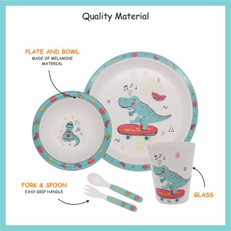 Stehlen set of 5 pcs kids feeding set, Pure melamine, DANCING DINO