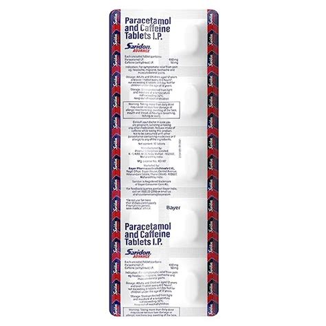 Buy SARIDON ADVANCE TABLET FOR 5 IN 1 PAIN RELIEF, PACK OF 12 STRIPS OF ...