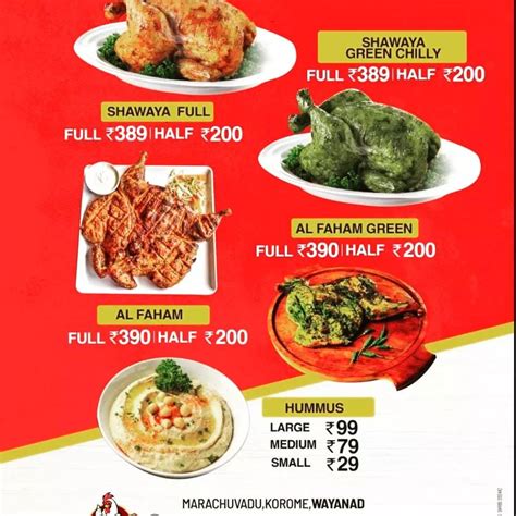 Menu at Alaska fried chicken AFC, Thondernad