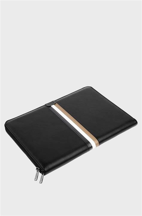 BOSS - A4 conference folder in faux leather with signature stripe - Black
