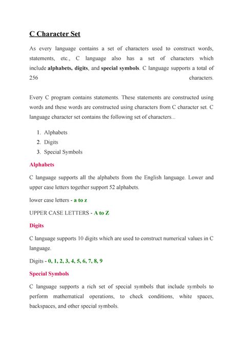C Character Set C programming - C Character Set As every language ...