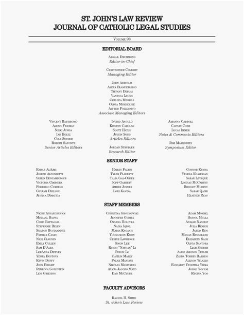 We are honored to introduce the Staff Members for Volume 98 of the St ...