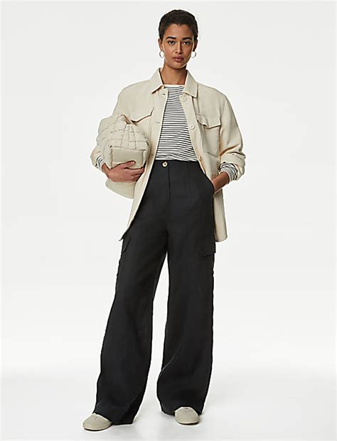 Buy Pure Linen Cargo Trousers at Marks & Spencer