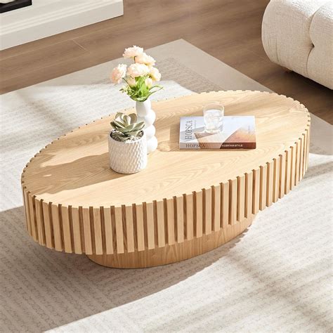 Amazon.com: Kevinplus Oak Oval Modern Coffee Table for Living Room ...