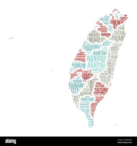 Taiwan Word Cloud. Country shape with region division. Taiwan ...