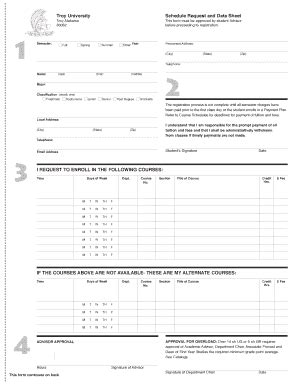 Troy University Schedule Request And Data Sheet I REQUEST TO ... - Fill ...