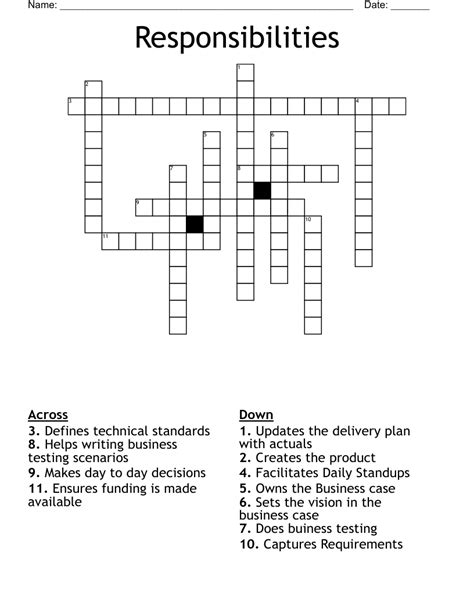 Responsibilities Crossword - WordMint