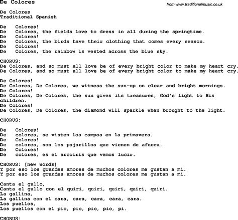 Traditional Song De Colores with Chords, Tabs and Lyrics